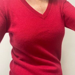 red cashmere v-neck pullover, Nordstrom Halogen, size SP